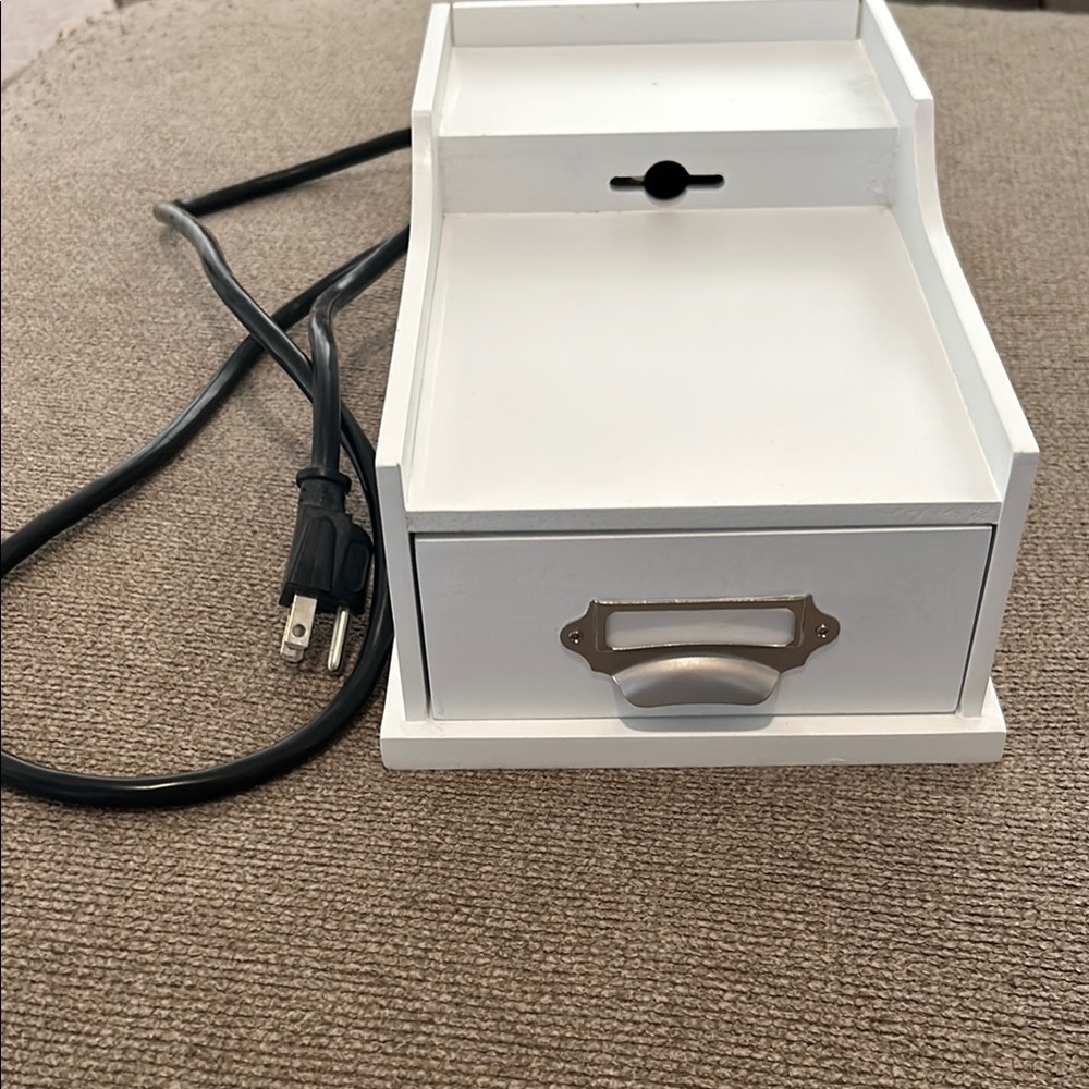 White Wooden Charging Station with Drawer